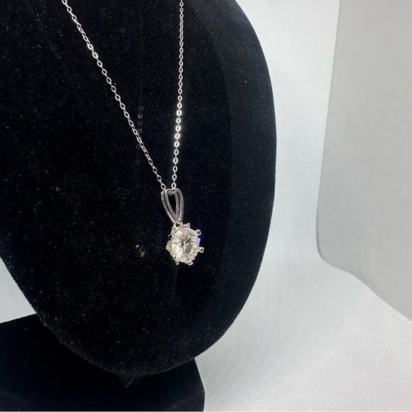 Moissanite Diamond Necklace 3 Ct Pendant Chain 18K 925 Round Cut Jewelry - Picture 4 of 8